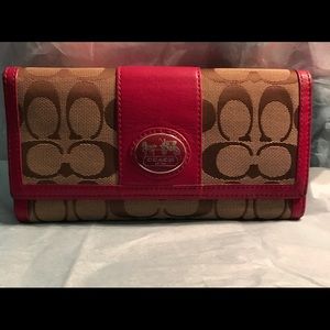 Coach wallet pockets slots Pink brown leather EUC